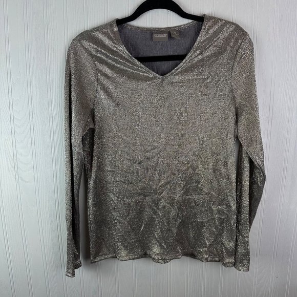 Chico's long sleeve blouse gold silver‎ metallic size 0 or XS - Picture 1 of 5
